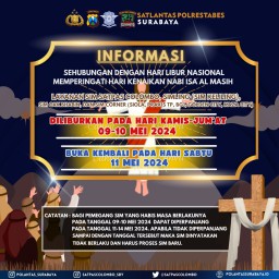 Libur Nasional Kenaikan Isa Al Masih, Layanan SIM Satpas Colombo Surabaya, Tutup 2 Hari Berikut Dispensasi yang Diberikan
