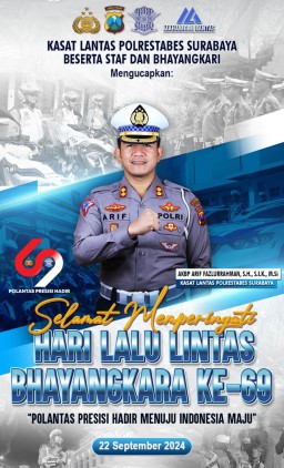 Kasat Lantas Polrestabes Surabaya Beserta Staf dan Bhayangkari: Mengucapkan Selamat Memperingati Hari Lalu Lintas Bhayangkara ke- 69 Tahun 2024
