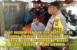 Polsek Sawahan, Berikan Himbauan Tentang Bahaya Judi Online dan Narkoba di Warkop Jalan Simo Surabaya