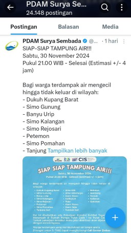 Manfaatkan Sosial Media, PDAM Surabaya Sampaikan Ada Perbaikan Pada Rumah Pompanya. Bagaimana Dengan PDAM Trunojoyo Sampang?