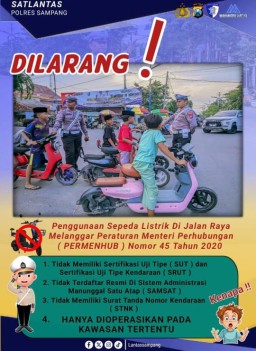 Kasatlantas Polres Sampang Melarang Masyarakat Gunakan Sepeda Listrik di Jalan Raya.