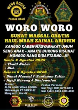 Wong Bodho duwe Gawe !! Sunatan Massal Gratis Haul Mbah Zainal Abidin, di Gresik