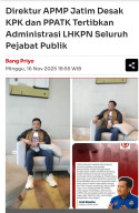 Direktur APMP Jatim Desak KPK dan PPATK Tertibkan Administrasi LHKPN Seluruh Pejabat Publik