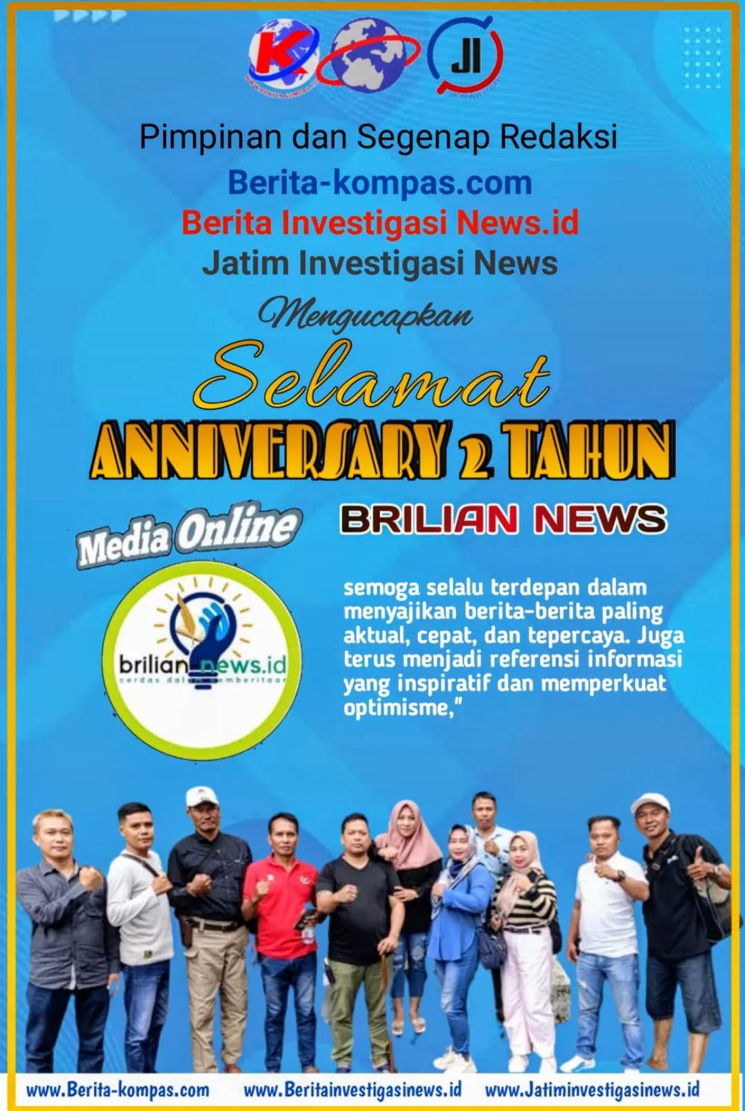Umar Hayat Pimpinan Redaksi Media Jatiminvestigasinews.id, Ucapkan Selamat Anniversary Yang KE- 2 Untuk Briliannews.id