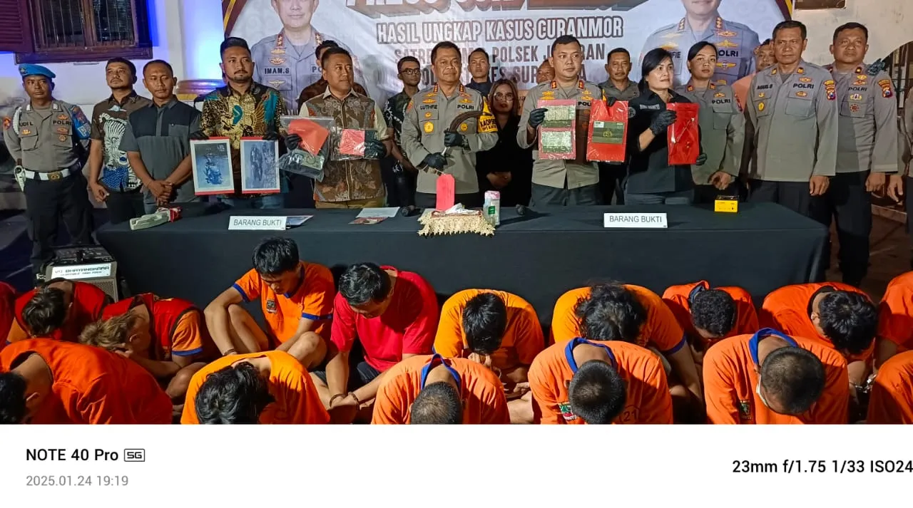 Polrestabes Surabaya Berhasil Ungkap Jaringan Curanmor Selama 12 Hari, 19 Tersangka Damankan