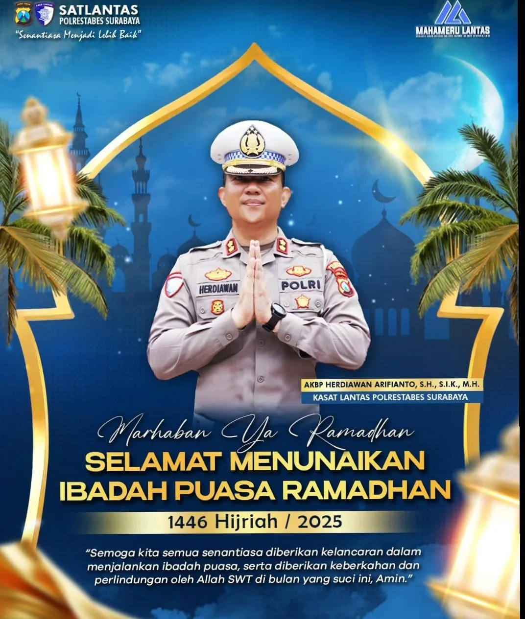 Sambut Bulan Ramadhan, Kasat Lantas Polrestabes Surabaya: Selamat Menunaikan Ibadah Puasa