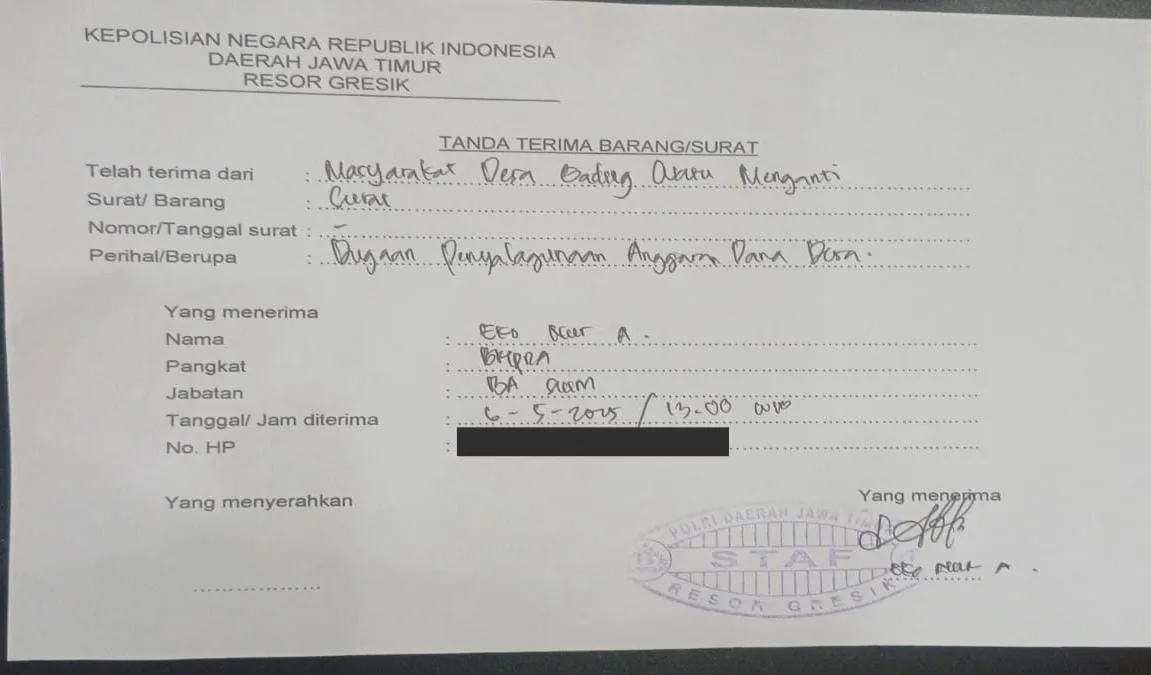 Gading watu Membara! Warga Serahkan Petisi ke Polres Gresik, Desak Kasus Dugaan Korupsi Kades Segera Dituntaskan