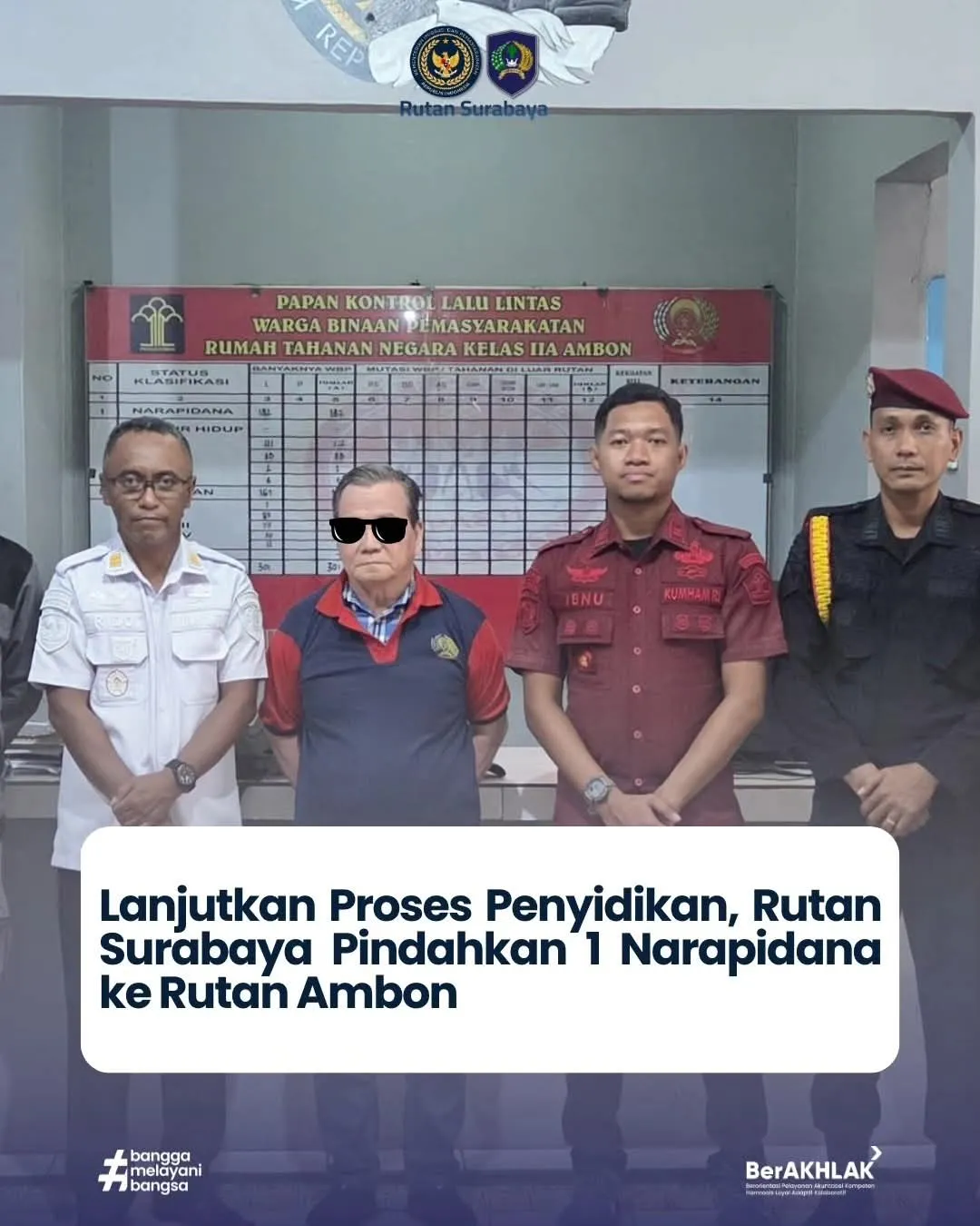 Untuk Melanjutkan Proses Penyidikan Atas Perkara Rutan Kelas I Surabaya Pindahkan Satu Warga Binaan Pemasyarakatan ke Rutan Kelas IIA Ambon