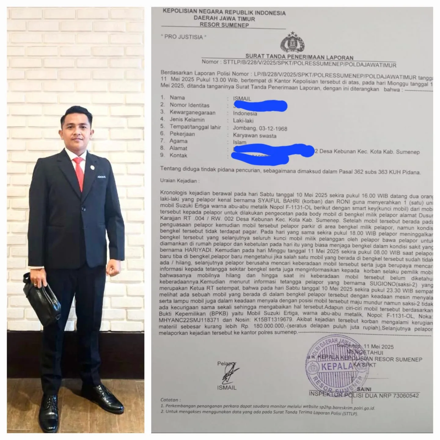 Polres Sumenep Lamban Tangani Kasus Pencurian Mobil Ertiga Smart Key