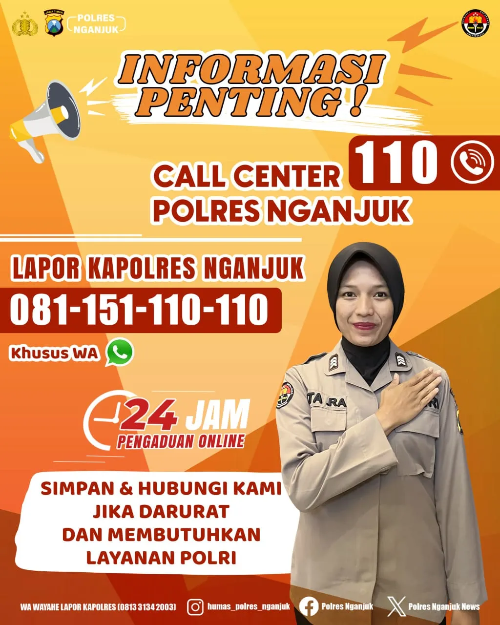 Polres Nganjuk Kampanyekan Layanan Call Center 110 dan WhatsApp Lapor Kapolres