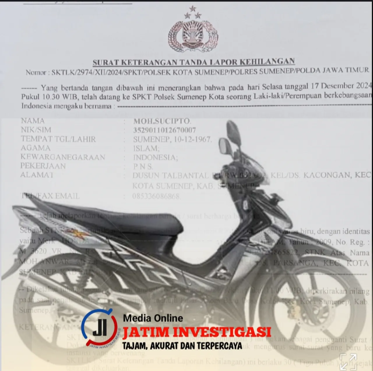 kehilangan Surat tanda kendaraan Bermotor