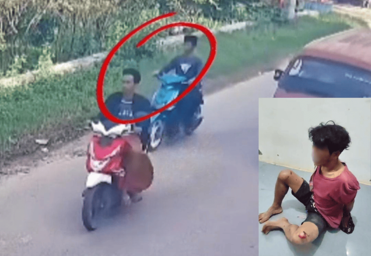 Terduga pelaku curanmor saat mengendarai motor curian dan saat diserahkan ke Mapolsek Omben oleh warga, foto diambil dari hasil rekaman CCTV/Cnv.