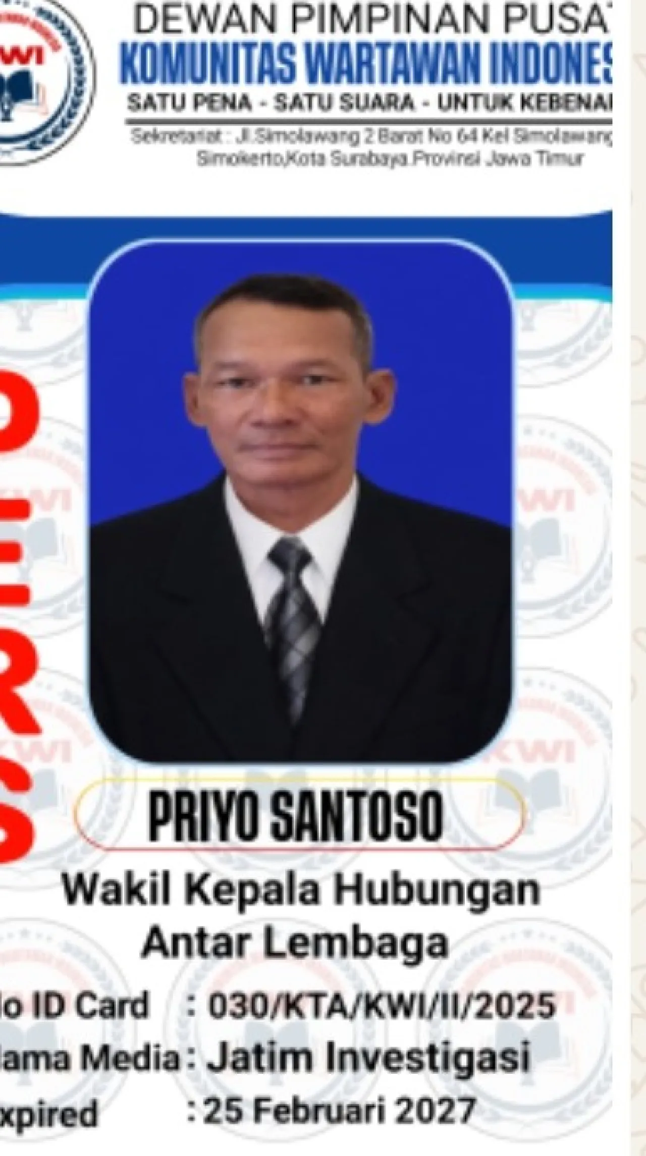 Saya Ucapkan Terima Kasih kepada Ketua Umum (KWI): Atas Jabatan jadi Wakil Ketua Hubungan Antar Lembaga
