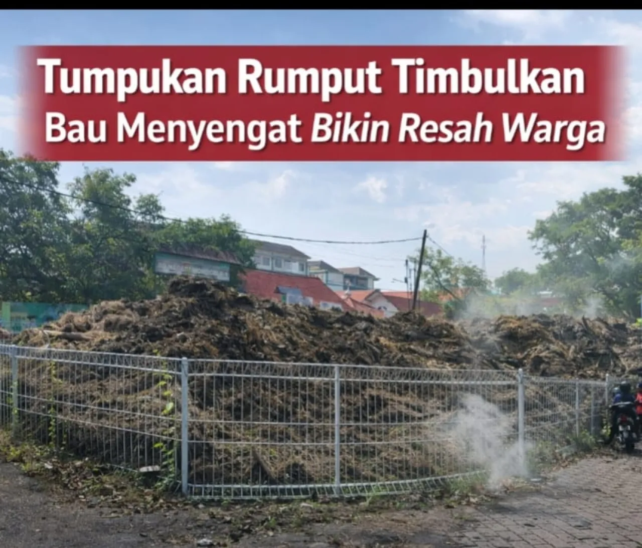 Revitalisasi Lapangan Wonocolo Dikeluhkan, Tumpukan Rumput Membusuk di Depan SDN Wonocolo 1 Picu Bau Menyengat