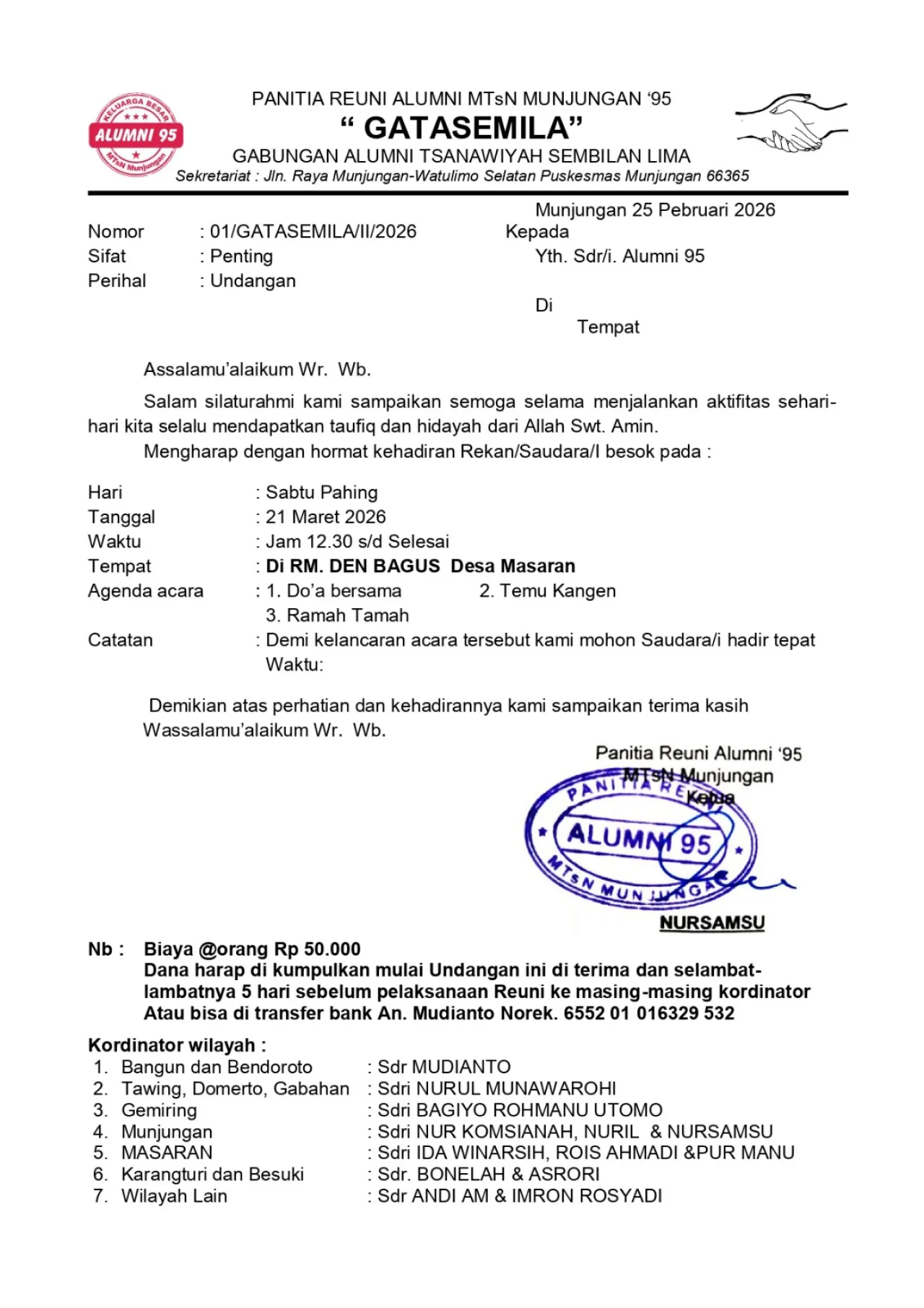 Pererat Silaturahmi, Alumni MTsN Munjungan Angkatan ’95 Gelar Reuni “GATASEMILA”
