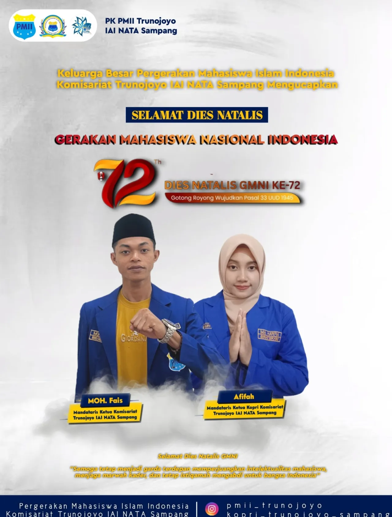 ‎PMII Trunojoyo IAI NATA Sampang Ucapkan Selamat Dies Natalis ke-72 GMNI, Tegaskan Semangat Kebangsaan