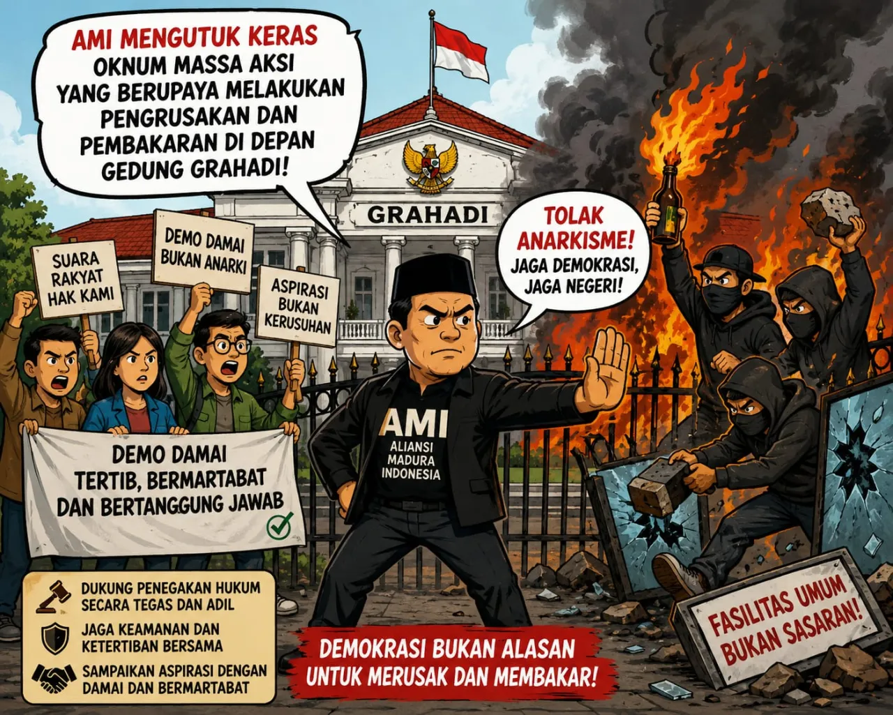 AMI Mengutuk Keras Tindakan Oknum Massa Aksi yang Berupaya Melakukan Pengrusakan dan Pembakaran Didepan Gedung Grahadi