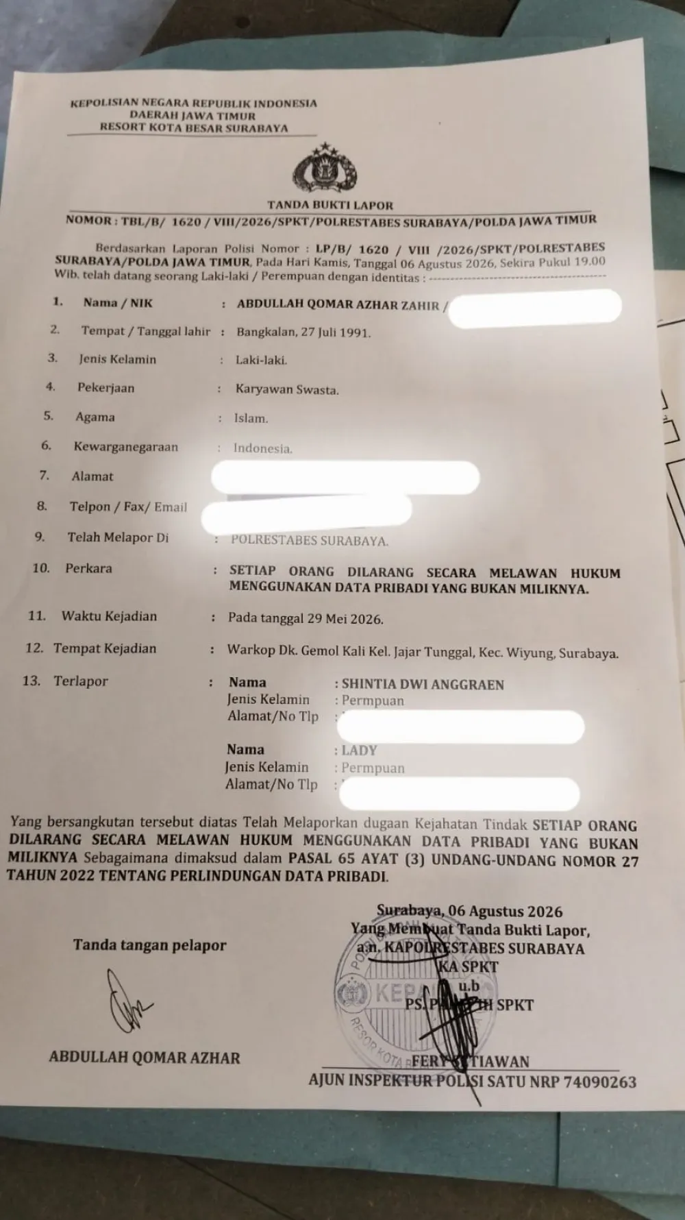 Polrestabes Surabaya Disorot, Penanganan Dugaan Penyalahgunaan Data Pribadi Dinilai Lamban