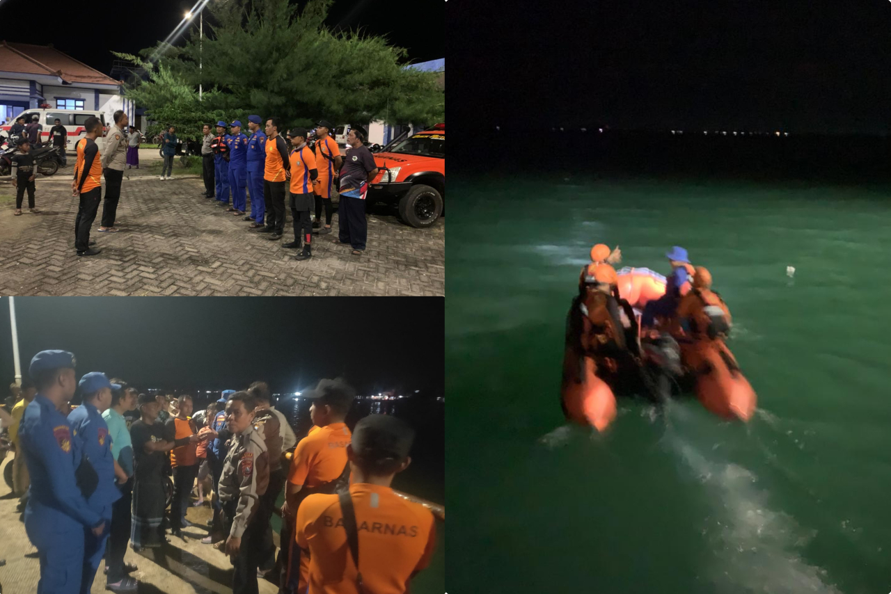 Pencarian di lanjutkan malam hari.. Bersama team gabungan Anggota Polsek dungkek, polairud polres dan Basarnas.