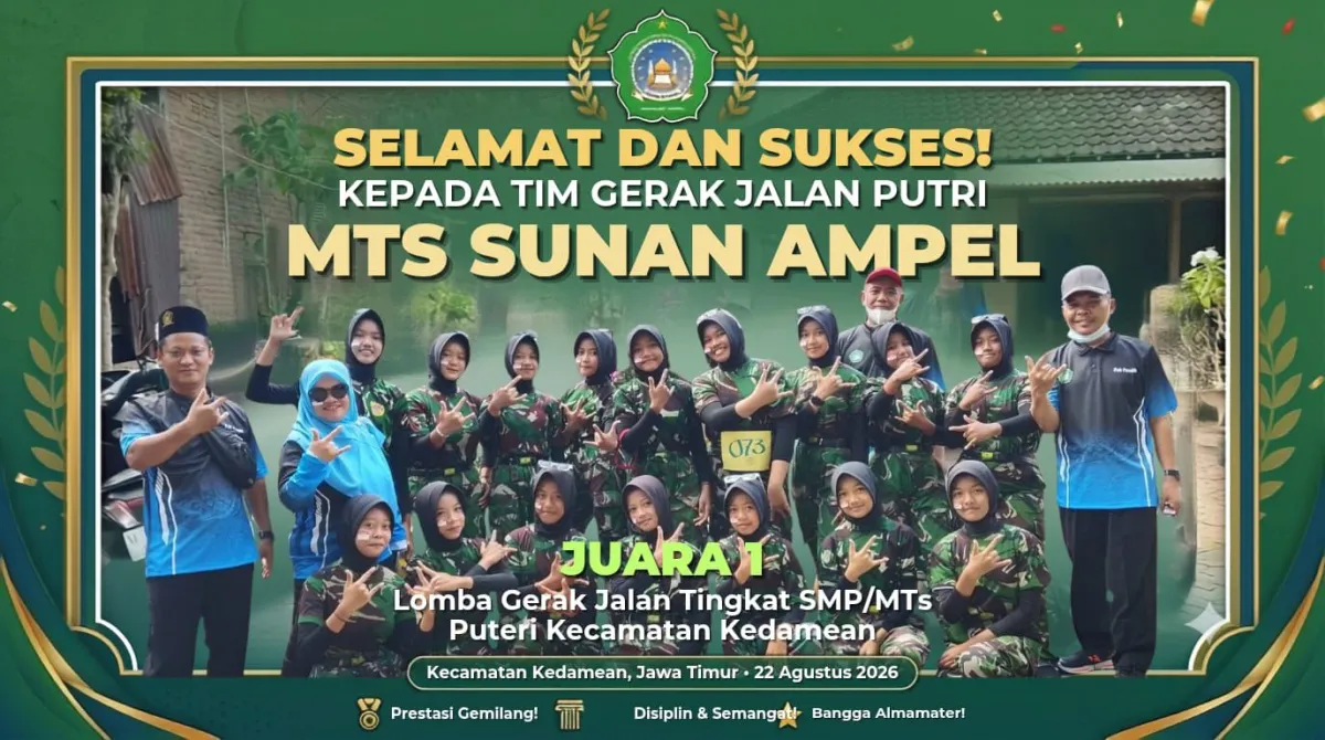 Tim Gerak Jalan Putri MTs Sunan Ampel Sidoraharjo Raih Juara I Tingkat SMP/MTs se-Kecamatan Kedamean Gresik